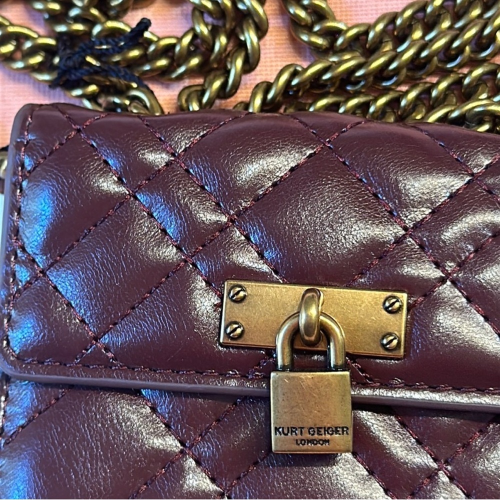 New KURT GEIGER London burgundy crossbody Micro Brixton Quilted shoulder bag